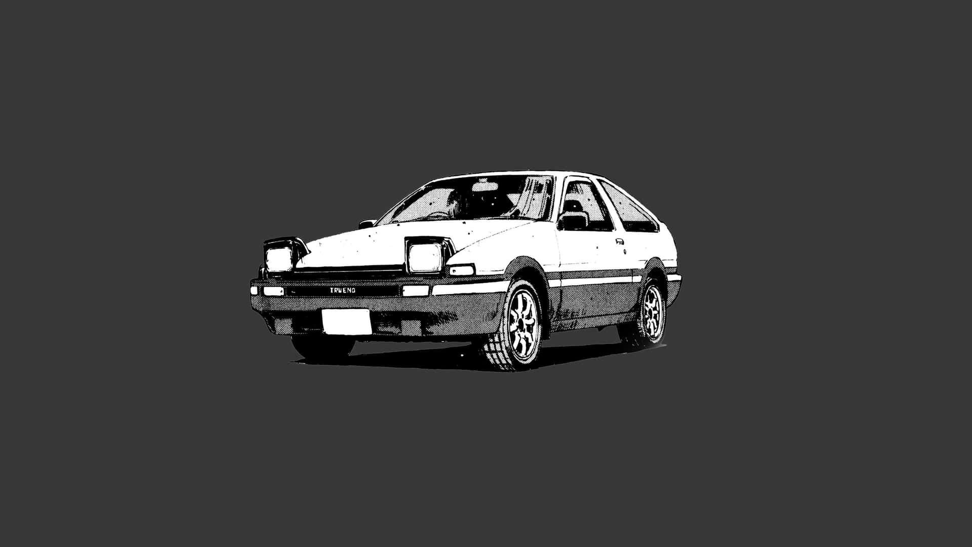 A Car Is Shown In Black And White On A Gray Background Background