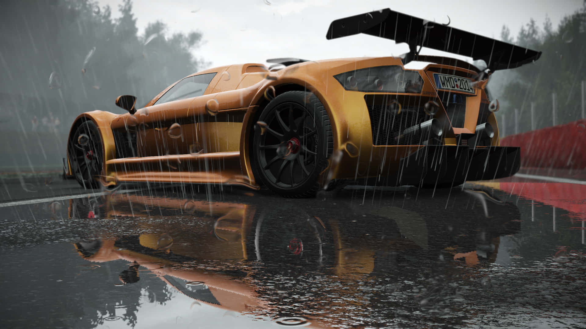 A Car Is Sitting On A Wet Track Background