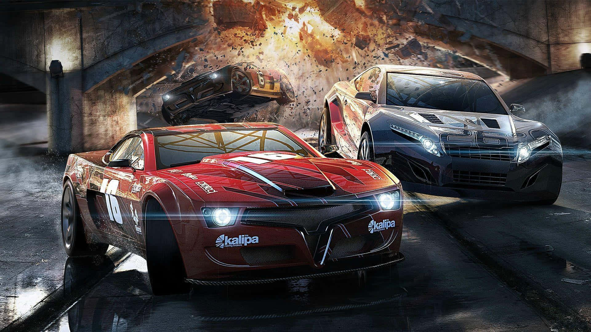 A Car Race In A Tunnel With Two Cars