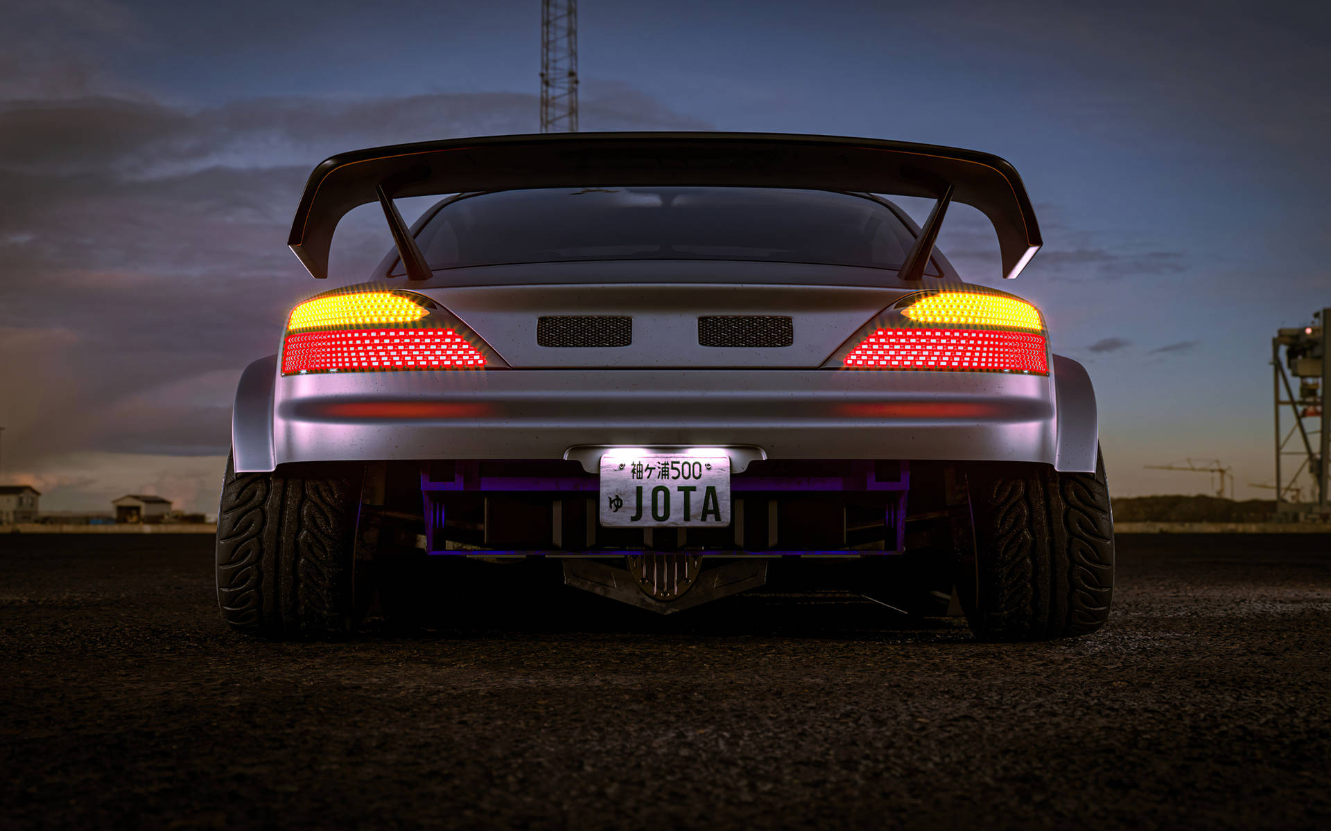 A Car With A Purple Tail Light Background