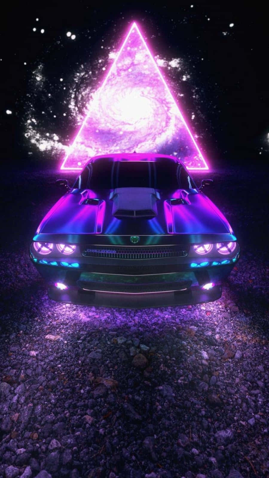 A Car With A Purple Triangle In The Background