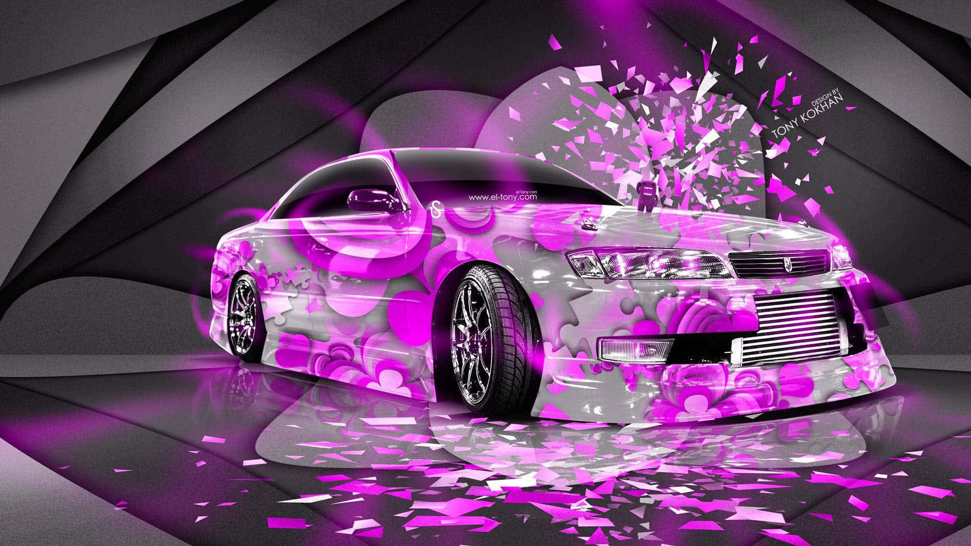 A Car With Purple Paint And Confetti Background