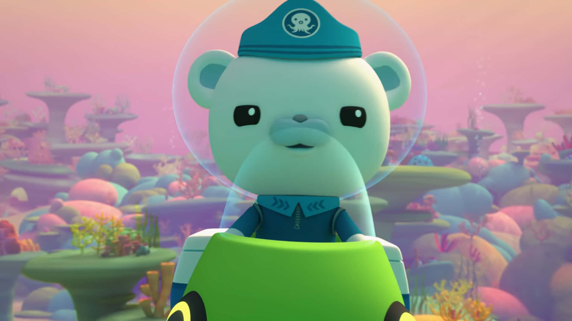 A Cartoon Bear In A Space Suit Background