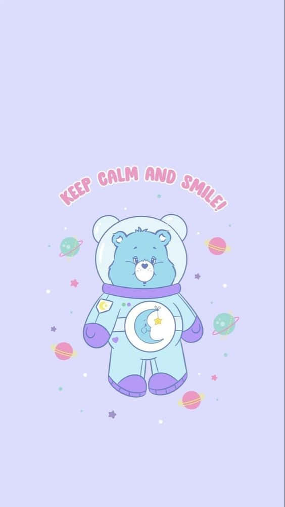 A Cartoon Bear In Space With The Words Keep Calm And Smile Background