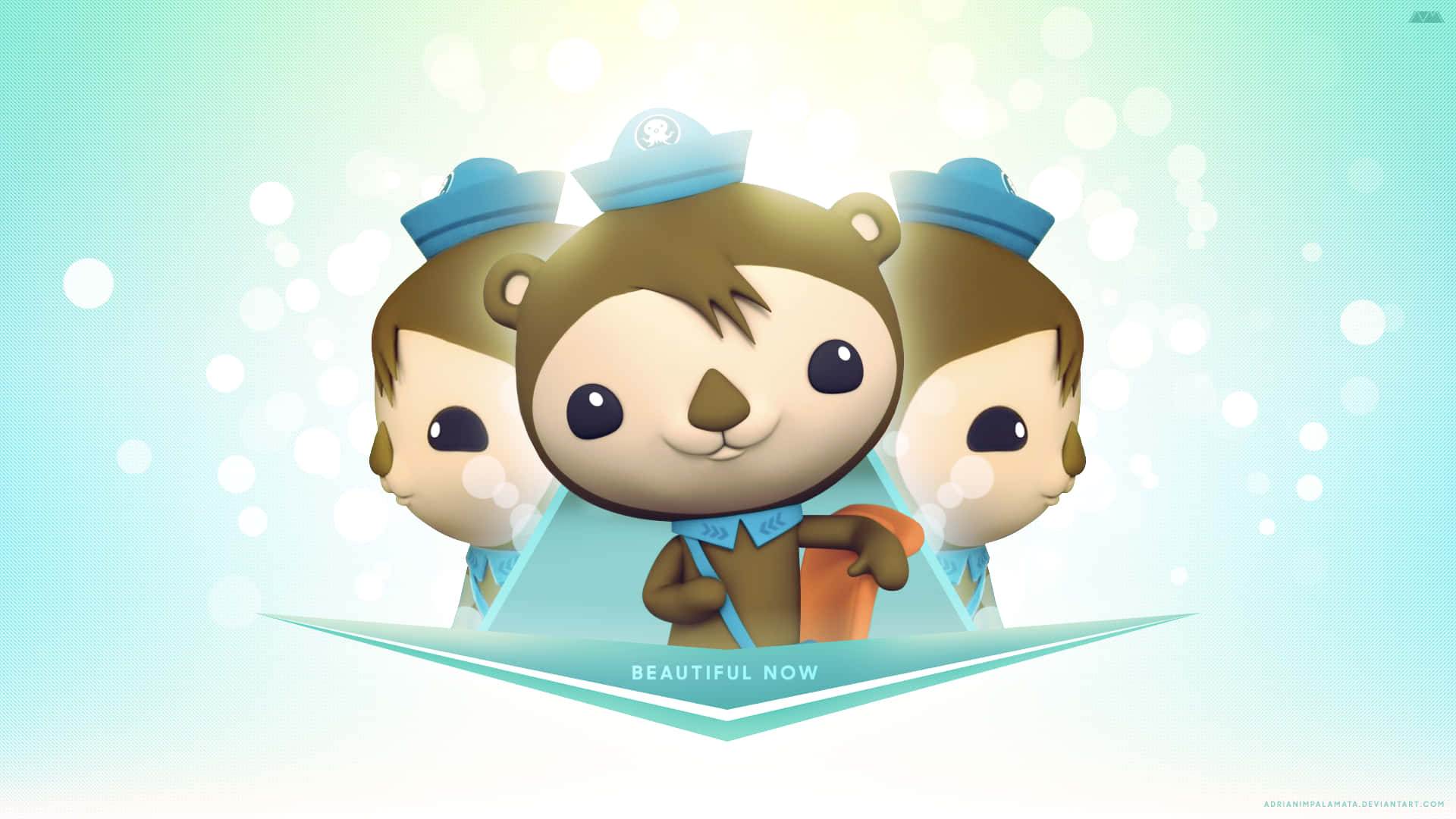 A Cartoon Bear With A Blue Hat And Blue Shirt Background