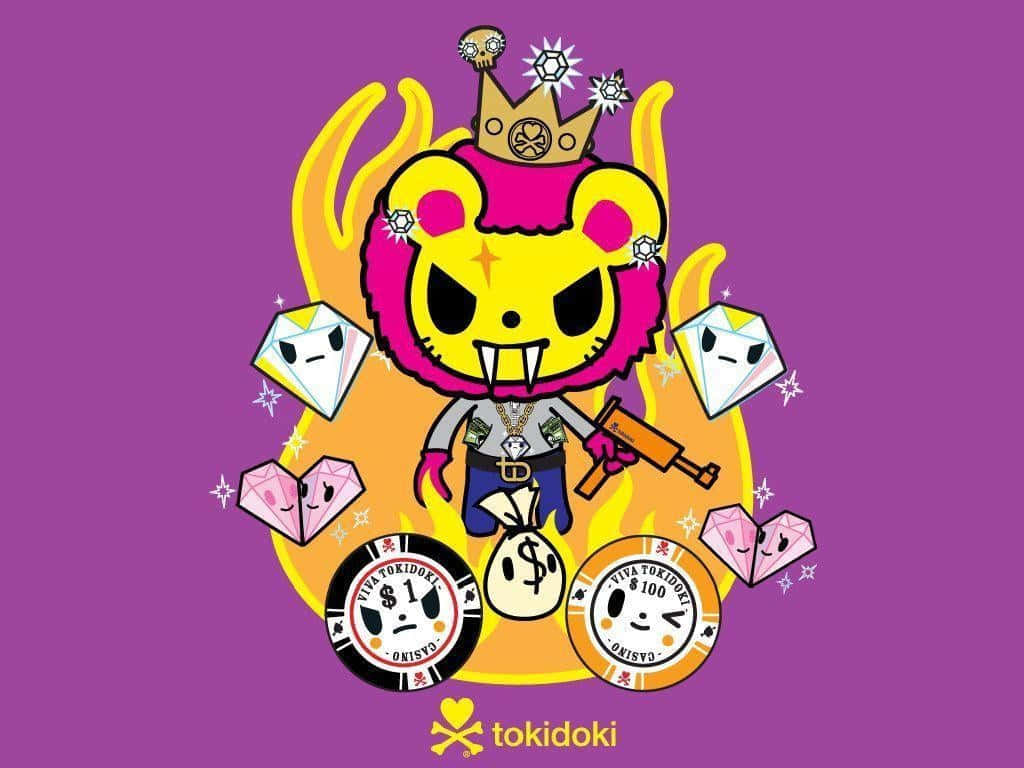 A Cartoon Bear With A Flaming Sword And A Teddy Bear Background