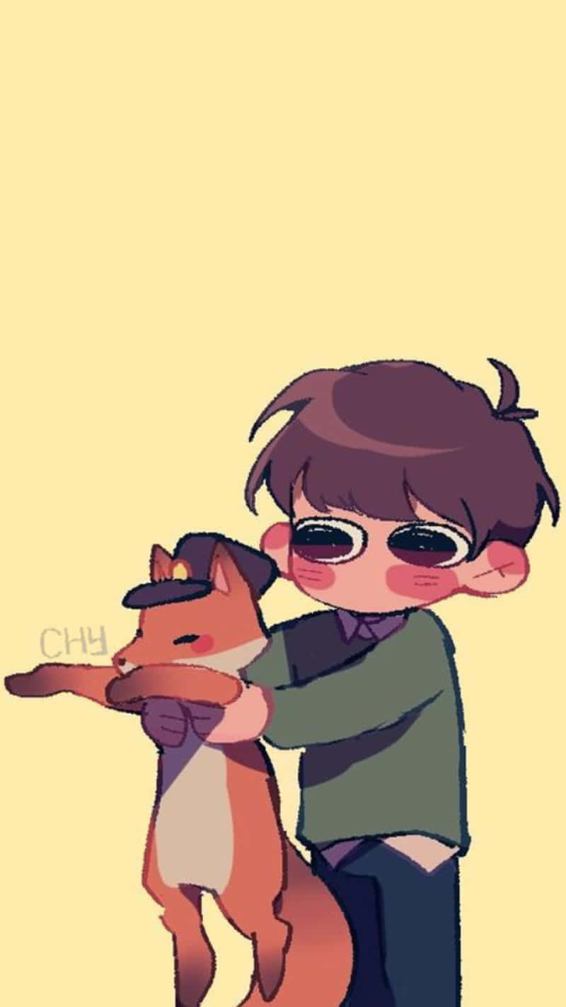 A Cartoon Boy Holding A Fox Background