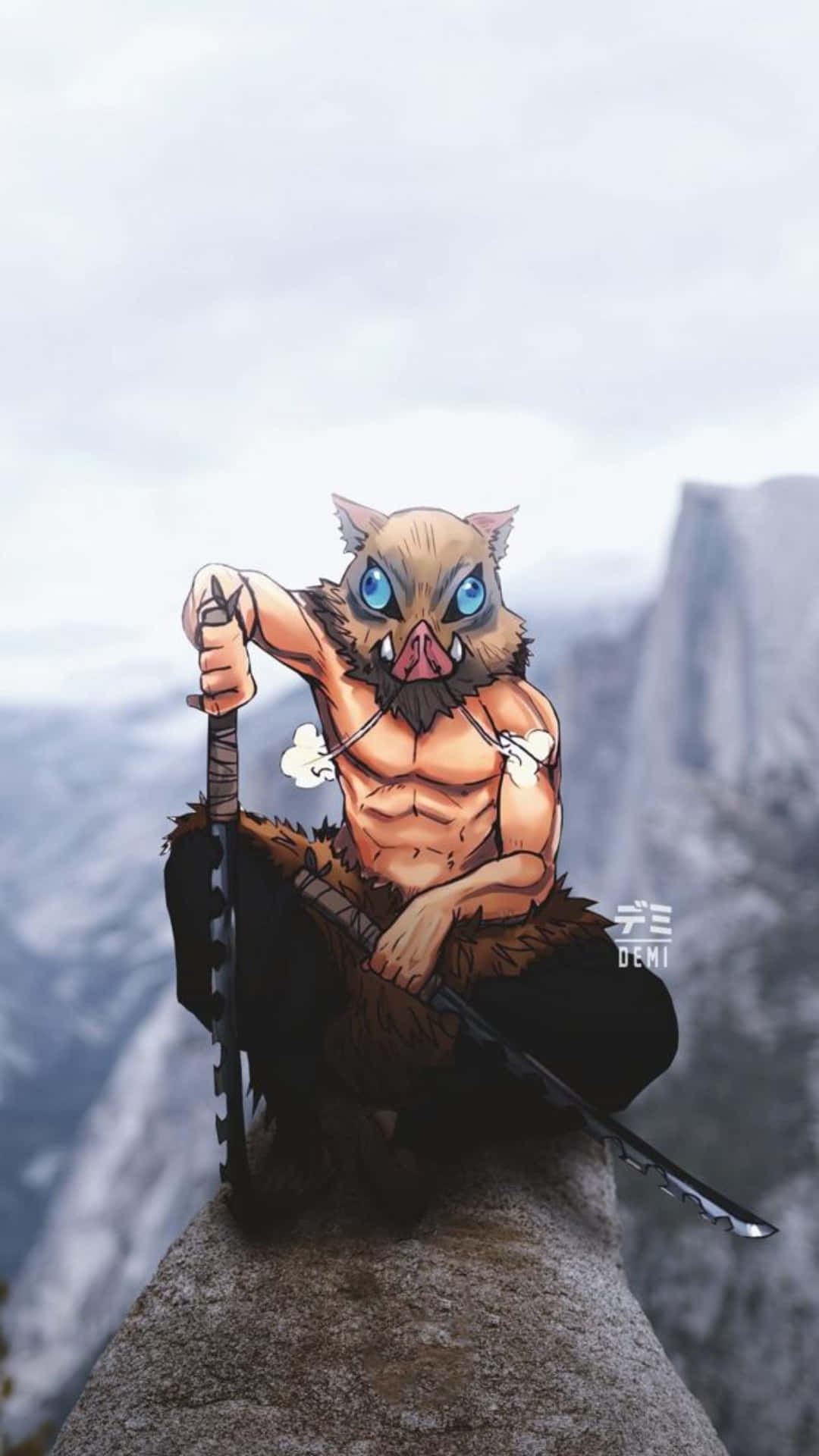 A Cartoon Cat With A Sword Sitting On A Rock Background