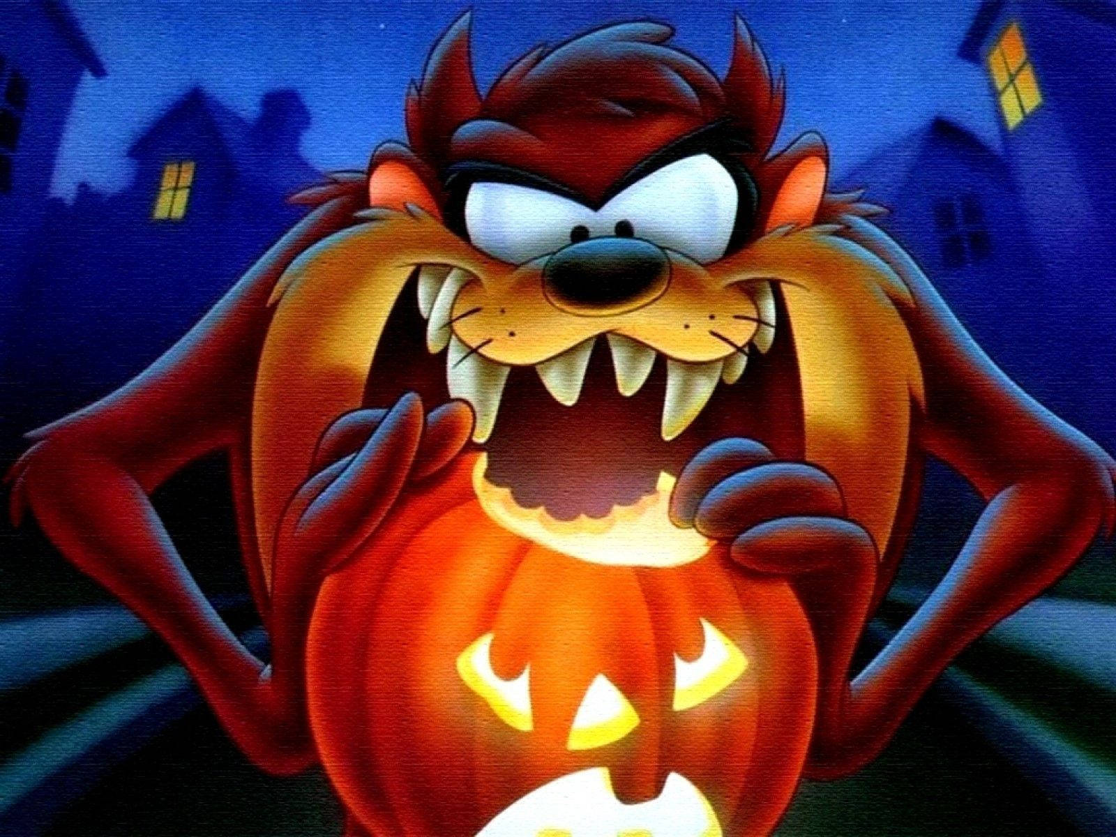 A Cartoon Character Holding A Pumpkin With A Scary Face Background
