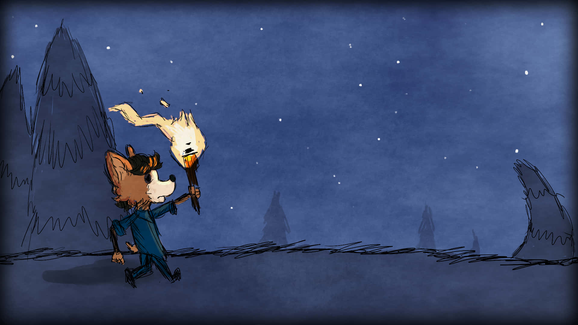 A Cartoon Character Holding A Torch In The Night Background