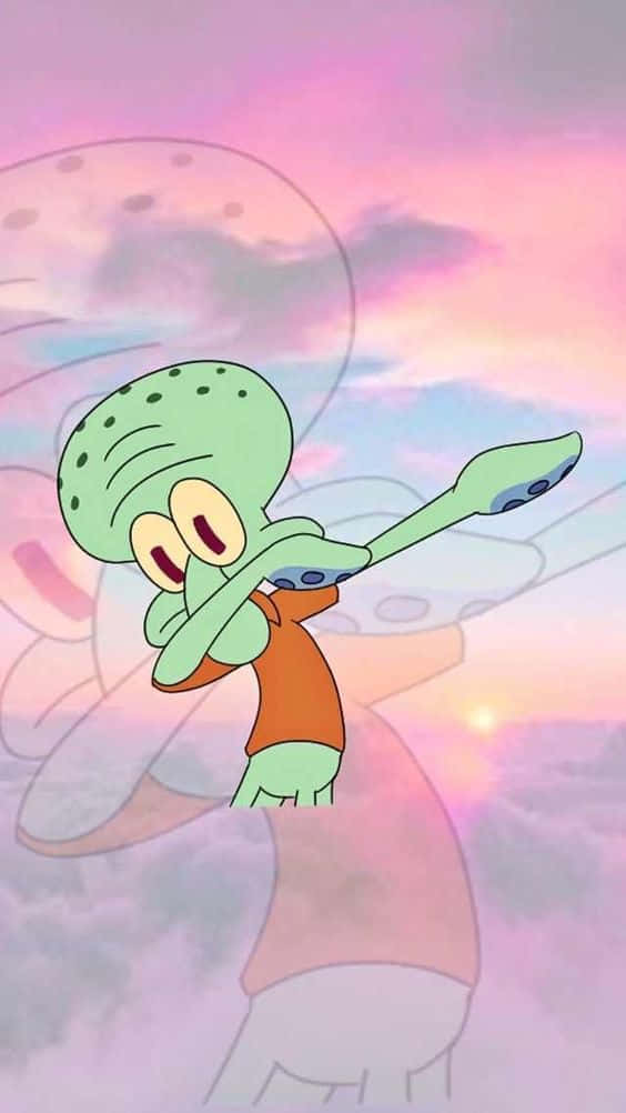 A Cartoon Character Is Flying In The Sky Background