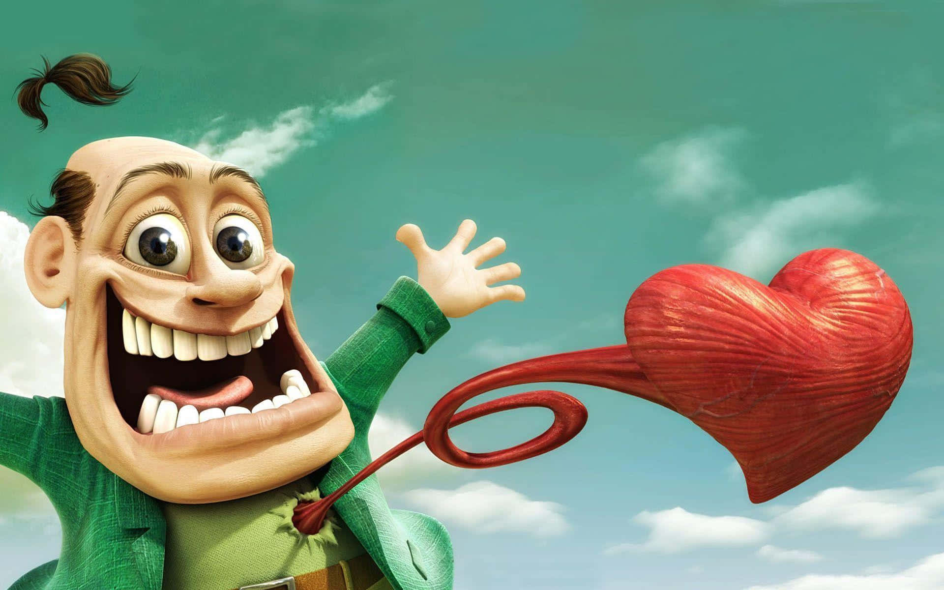 A Cartoon Character Is Flying With A Heart In His Hands Background