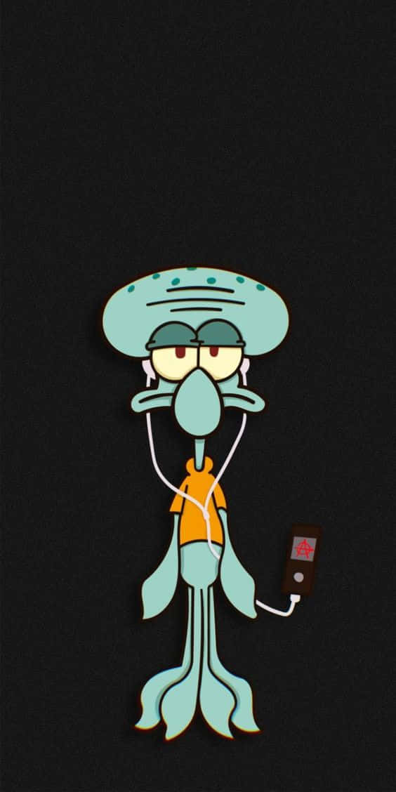 A Cartoon Character Is Holding A Cell Phone Background