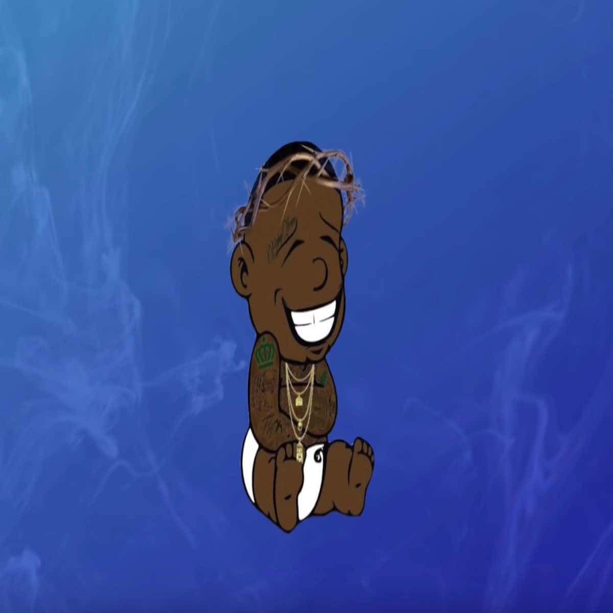 A Cartoon Character Is Sitting On A Blue Background Background