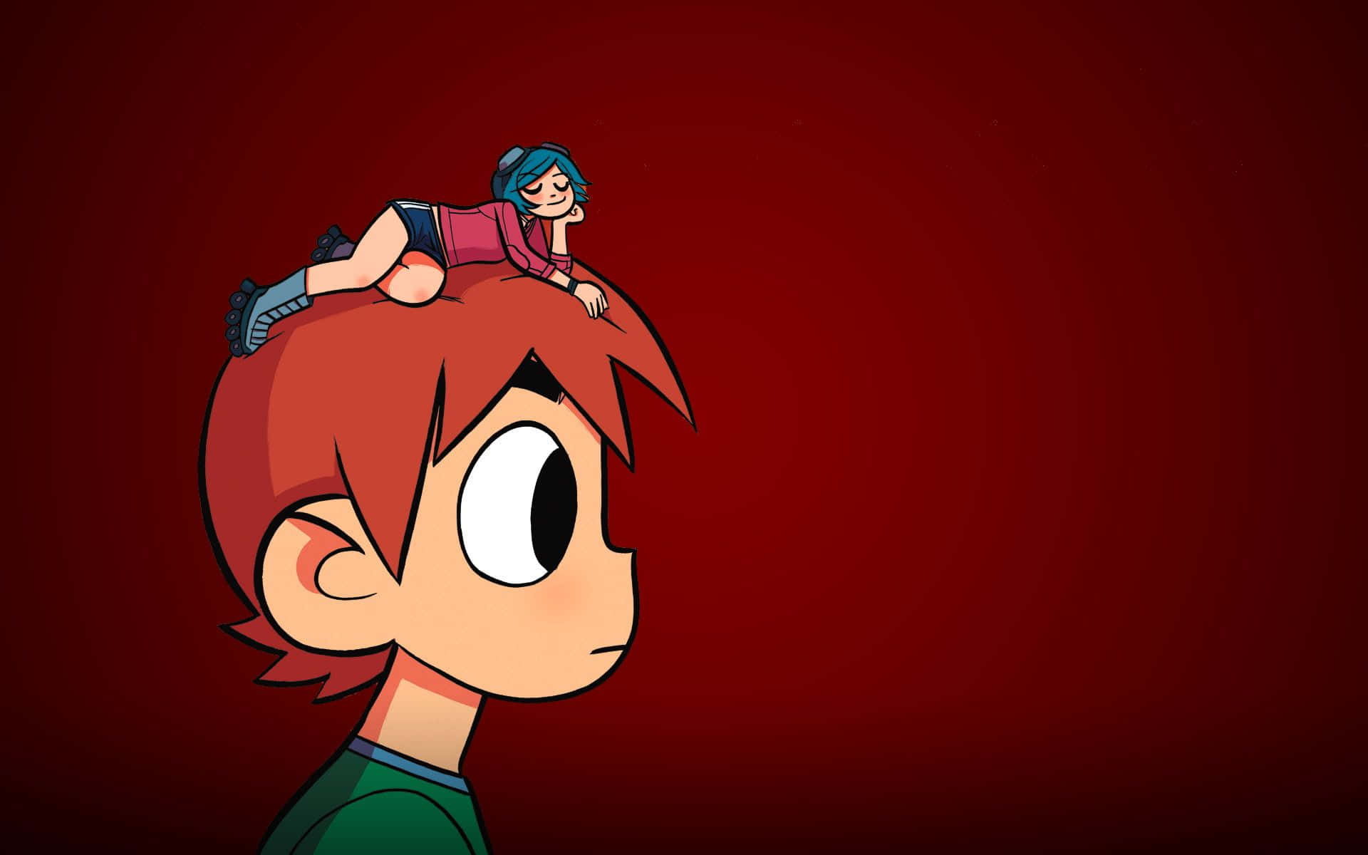 A Cartoon Character Is Sitting On Top Of Someone's Head