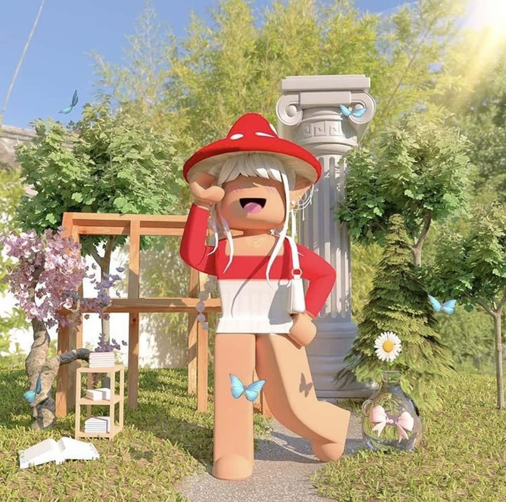 A Cartoon Character Is Standing In A Garden Background