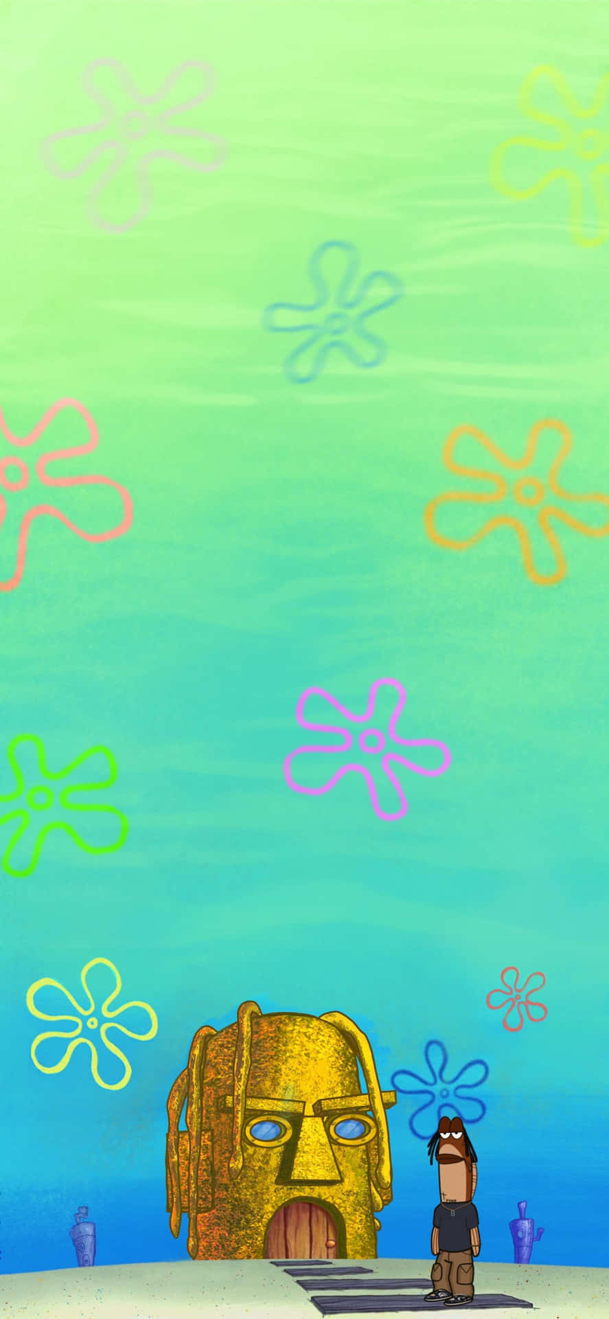 A Cartoon Character Is Standing In Front Of A Building Background