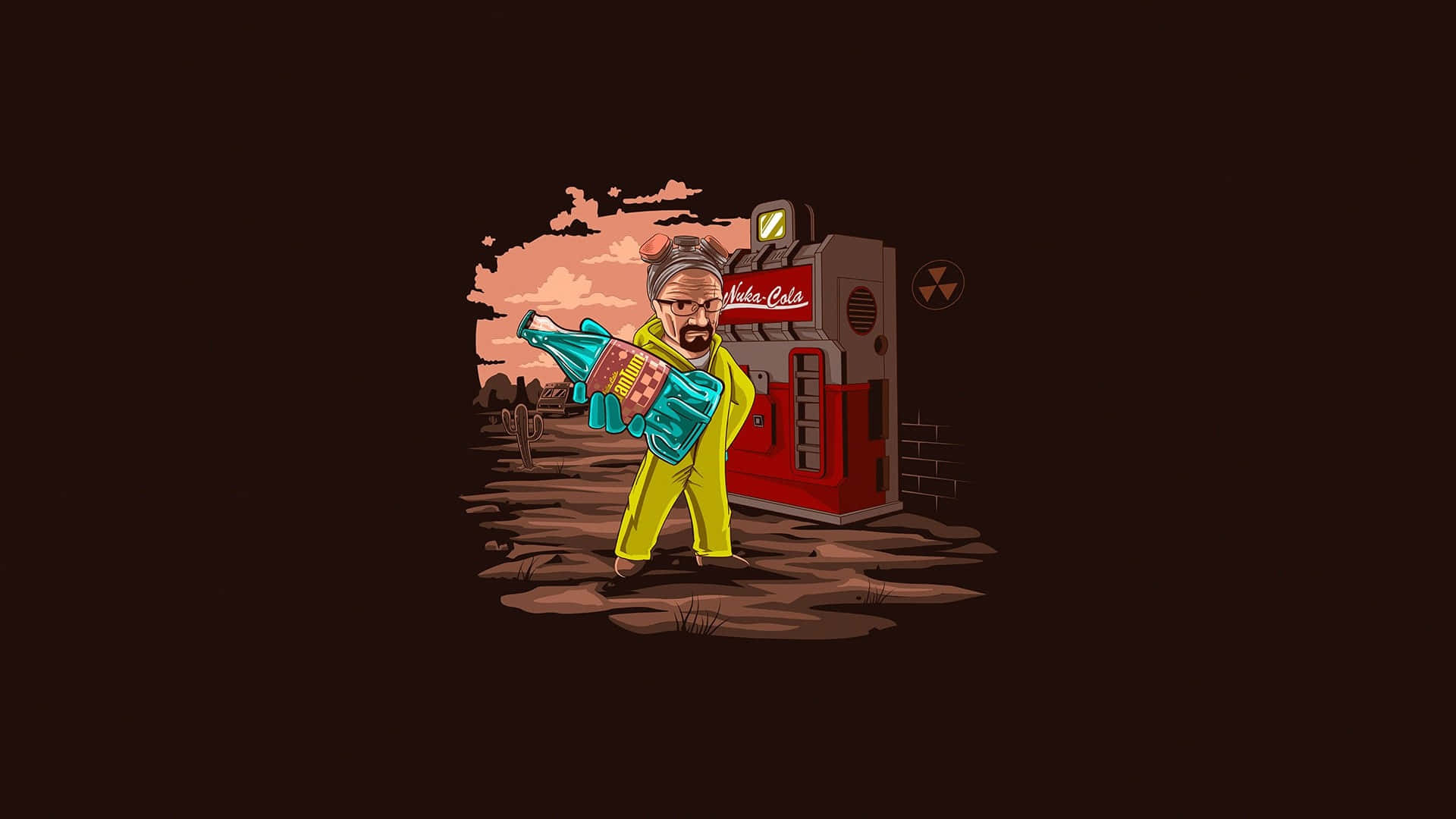 A Cartoon Character Is Standing Next To A Vending Machine Background