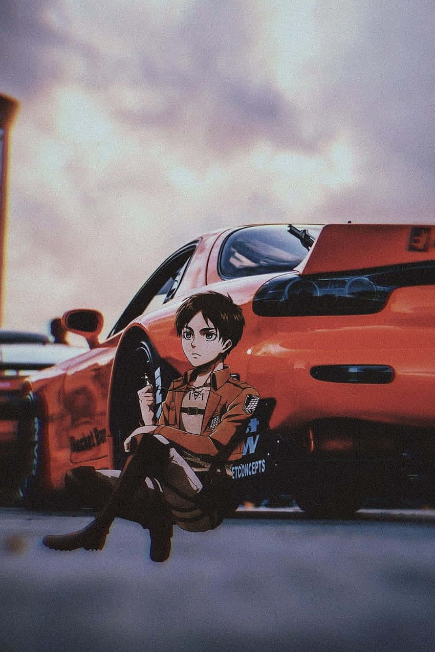 A Cartoon Character Sitting On A Car Background