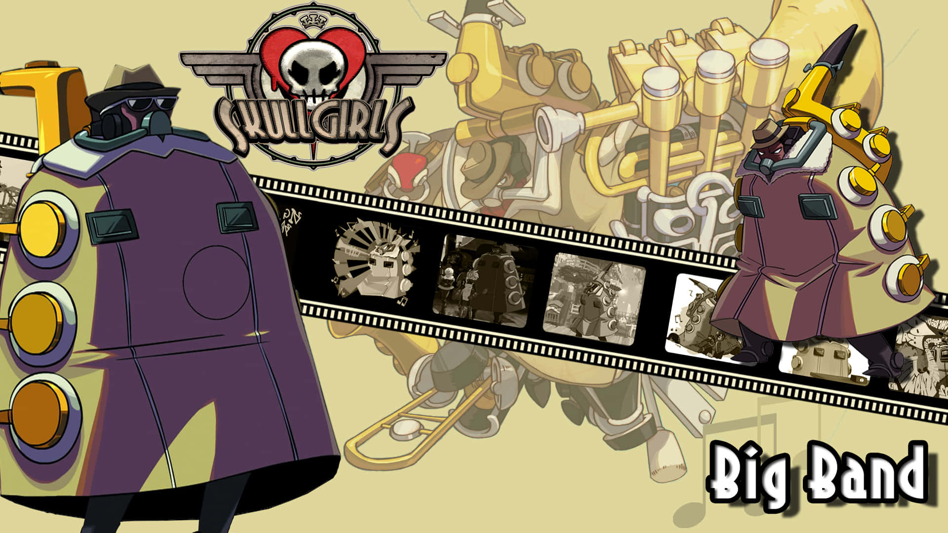 A Cartoon Character With A Sword And A Big Band Background