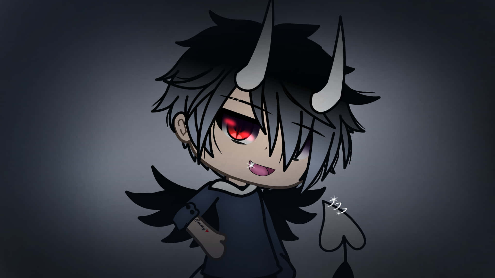 A Cartoon Character With Horns And Red Eyes Background