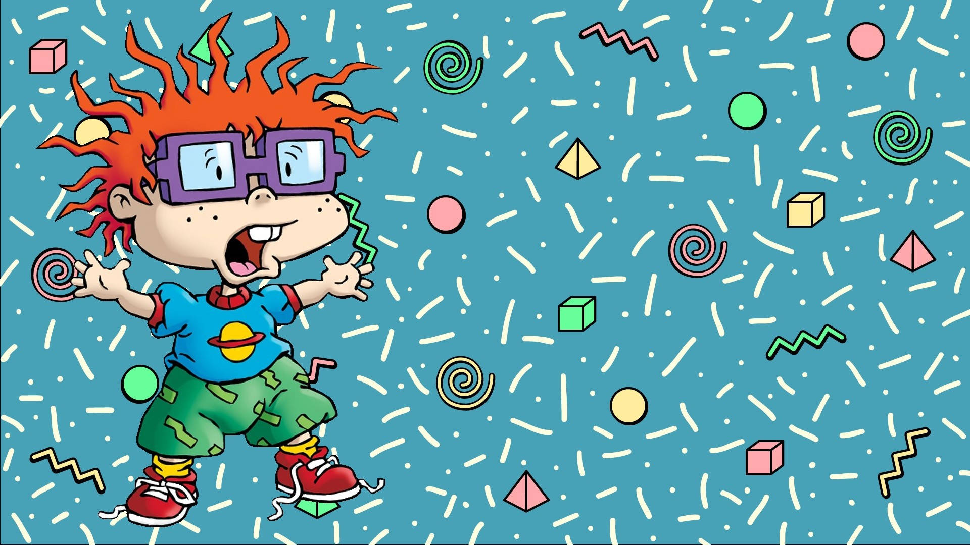 A Cartoon Character With Red Hair And Glasses Background