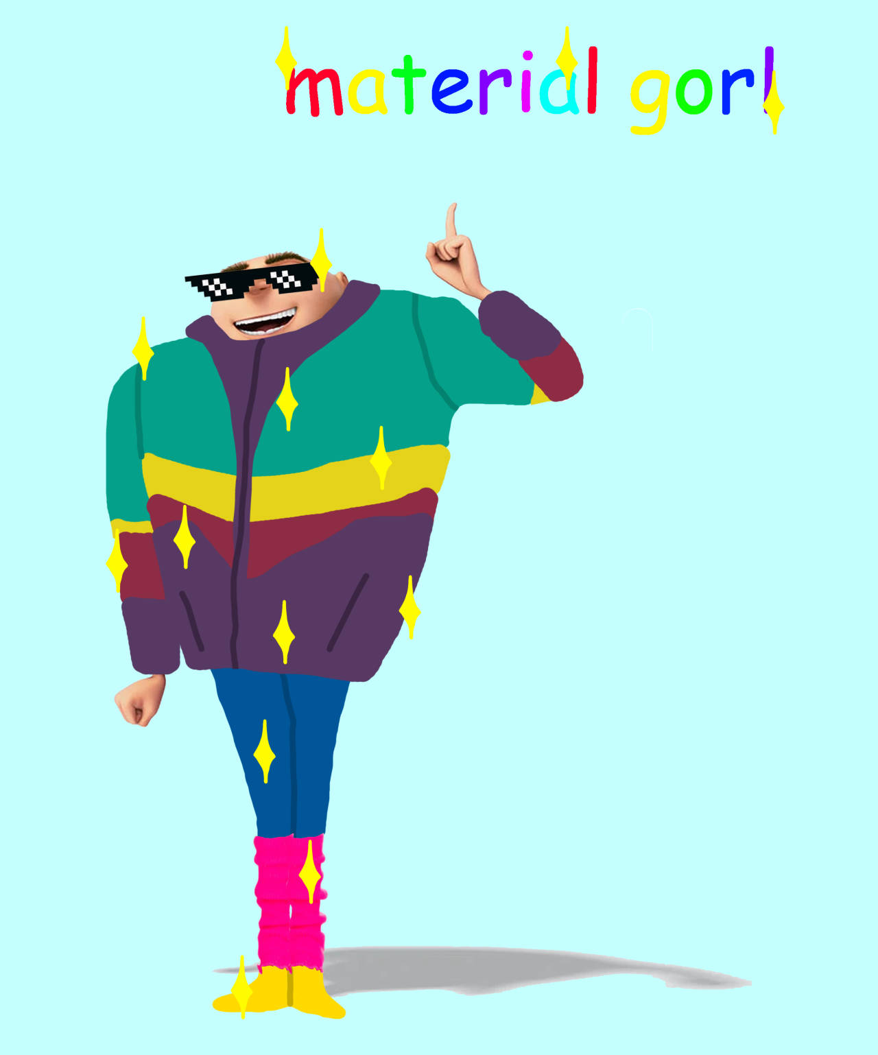 A Cartoon Character With The Words Material Girl Background