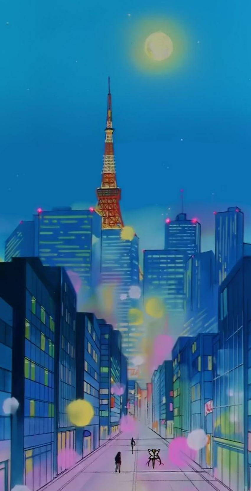 A Cartoon City With A Tower In The Background Background