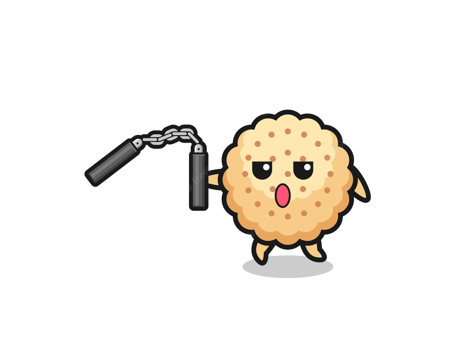 A Cartoon Cookie Holding A Chain Background