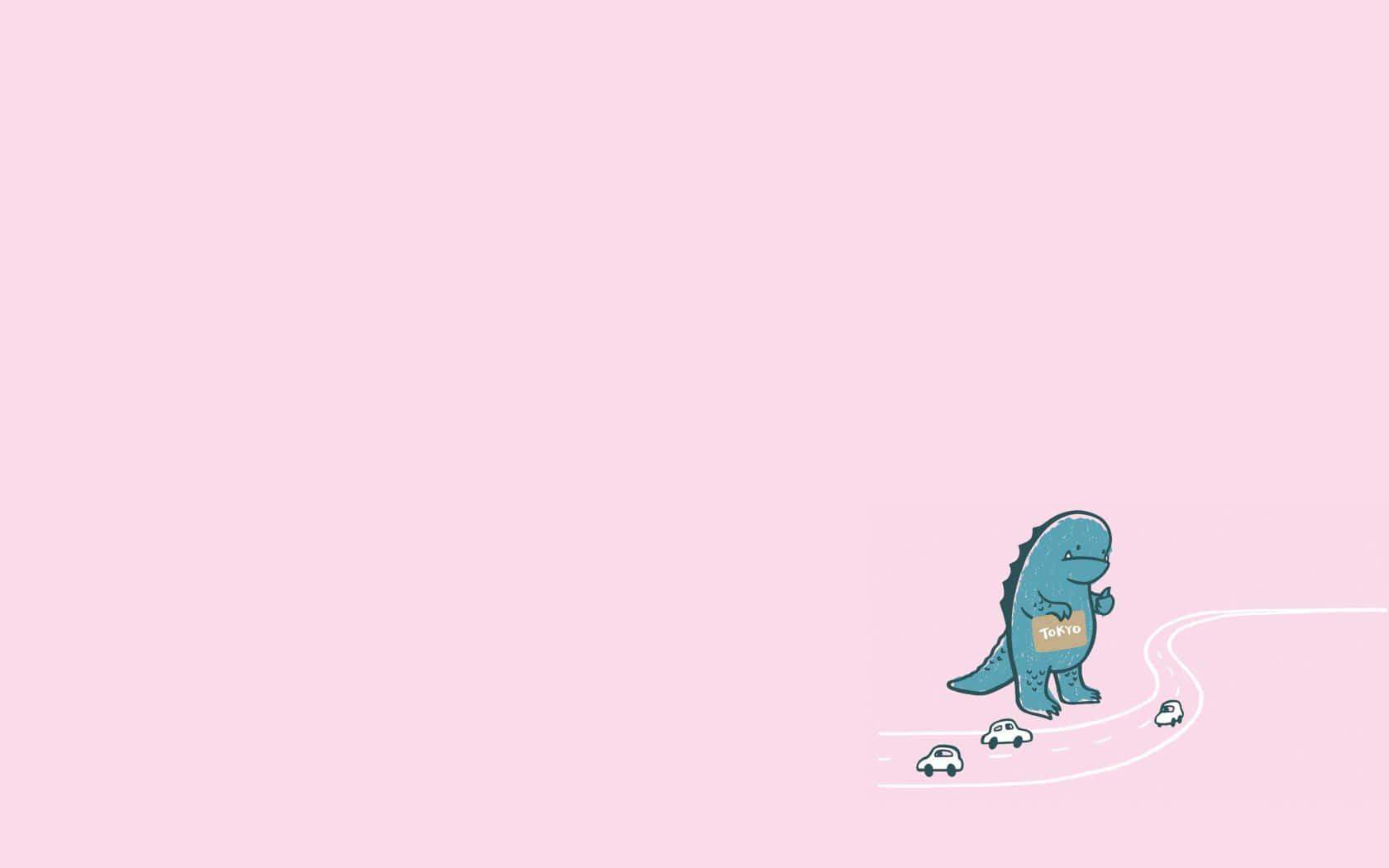 A Cartoon Dinosaur Is Walking On A Pink Background Background