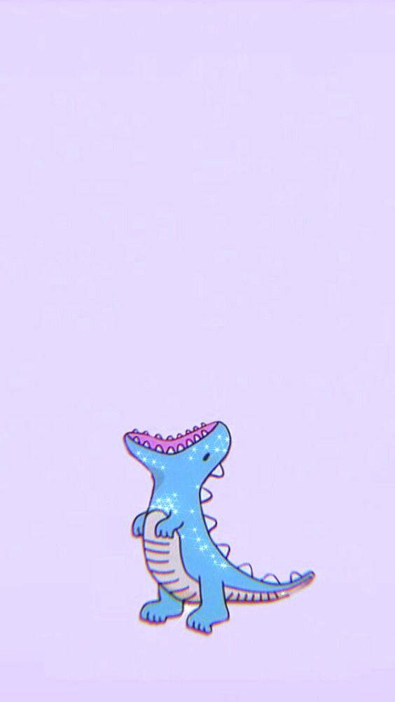 A Cartoon Dinosaur Uses His Phone Background