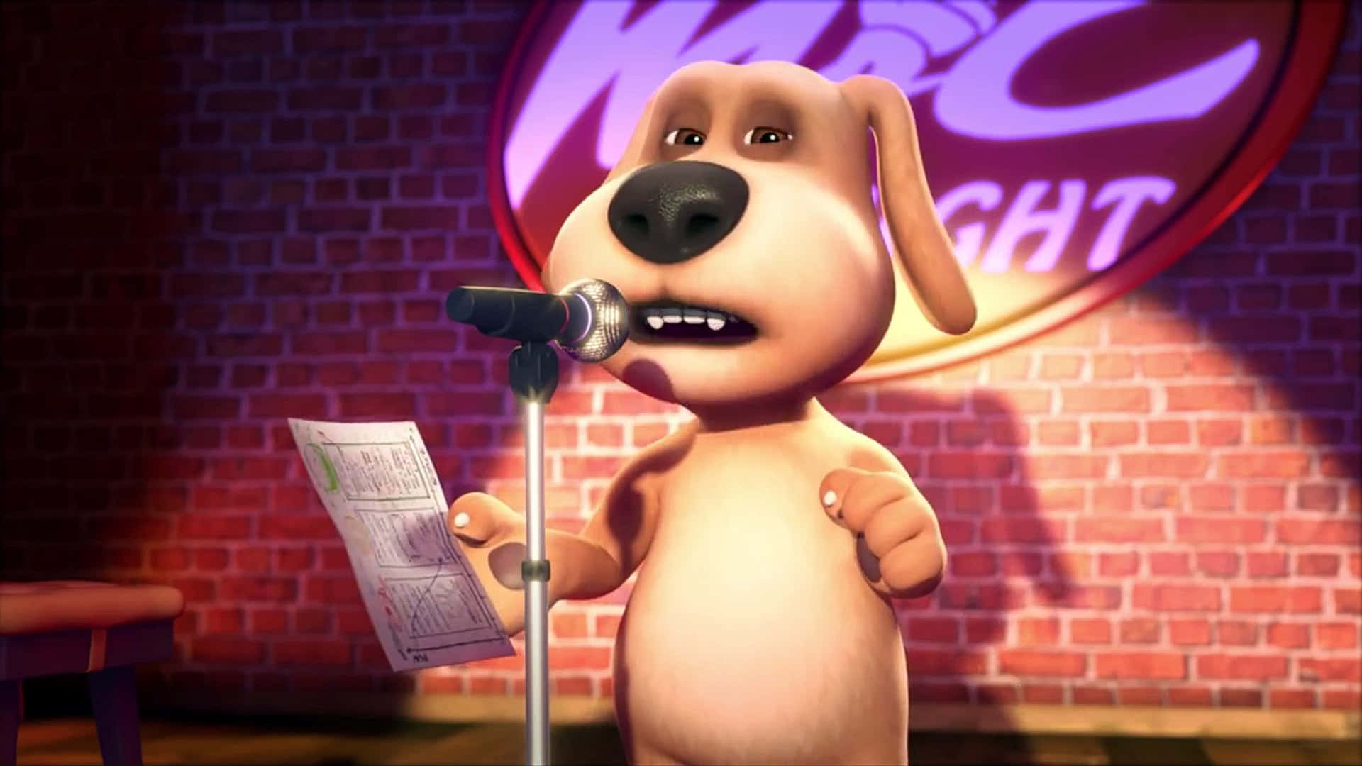 A Cartoon Dog Is Holding A Microphone Background