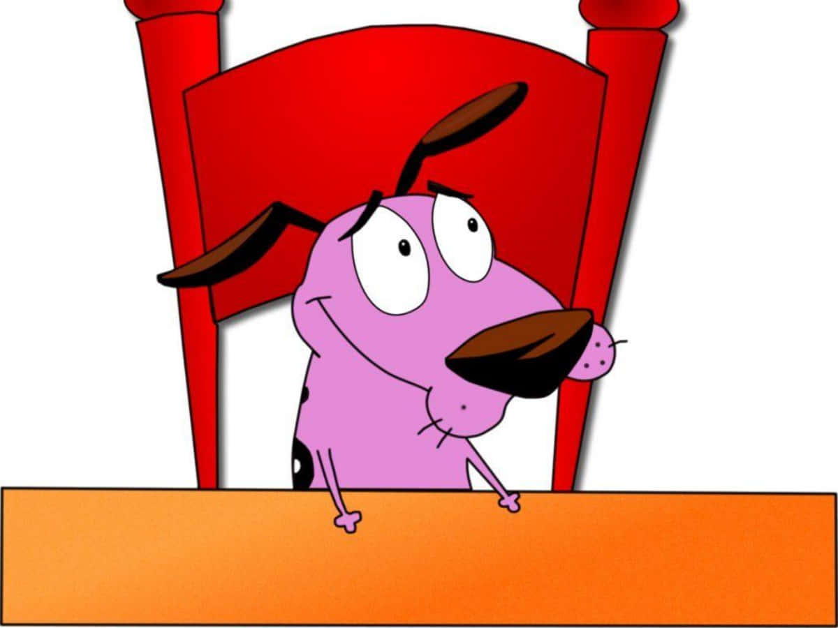 A Cartoon Dog Sitting In A Chair With A Sign Background