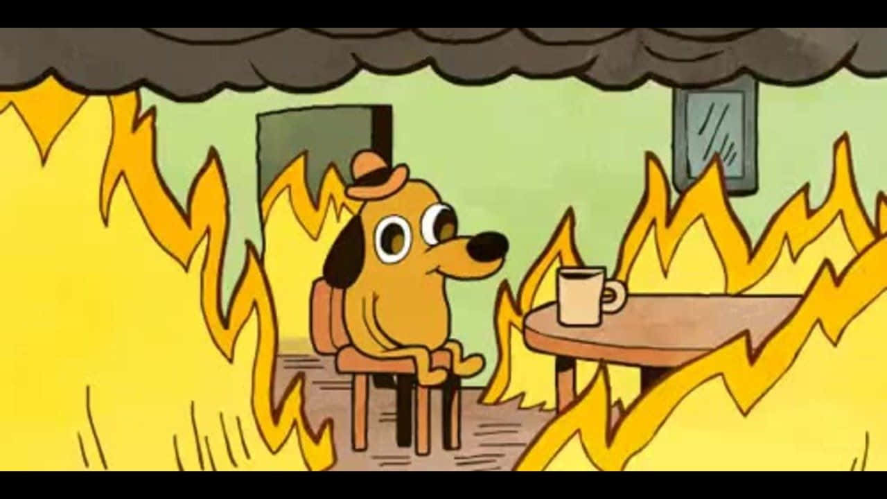 A Cartoon Dog Sitting In Front Of A Fire Background