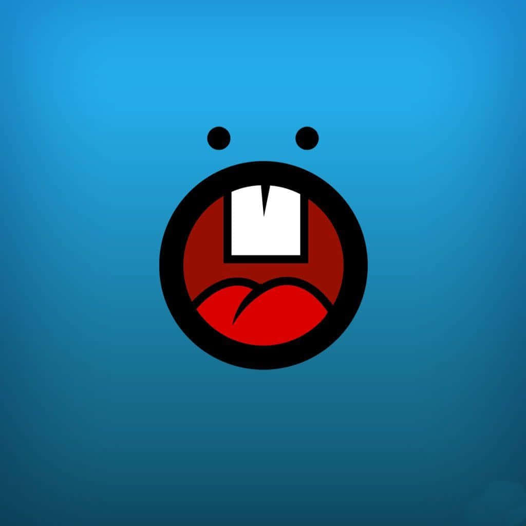 A Cartoon Face With A Red Mouth And A Blue Background