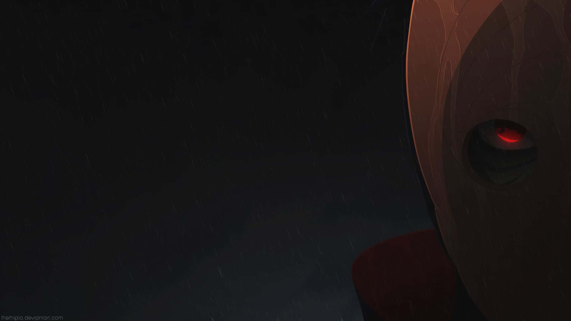 A Cartoon Face With Red Eyes In The Rain