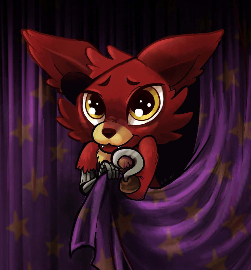 A Cartoon Fox With A Curtain Hanging Over It Background