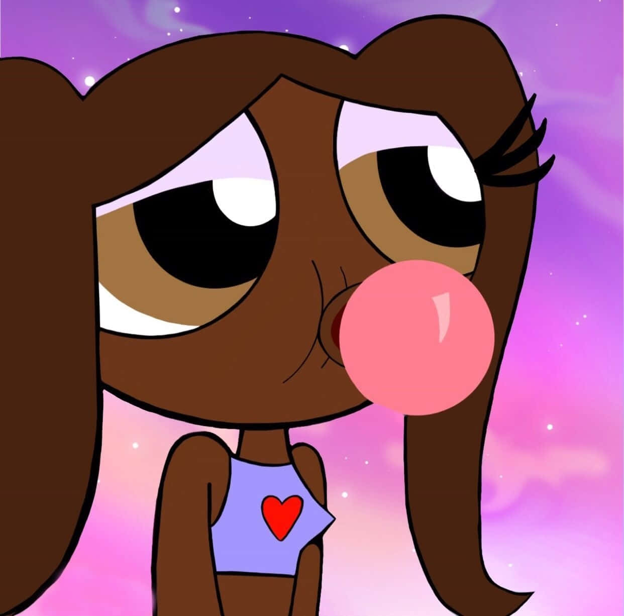 A Cartoon Girl Blowing Bubbles With A Heart On Her Face