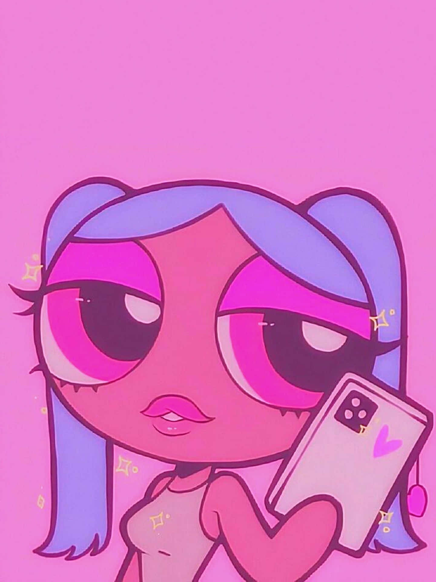 A Cartoon Girl Holding A Phone Background