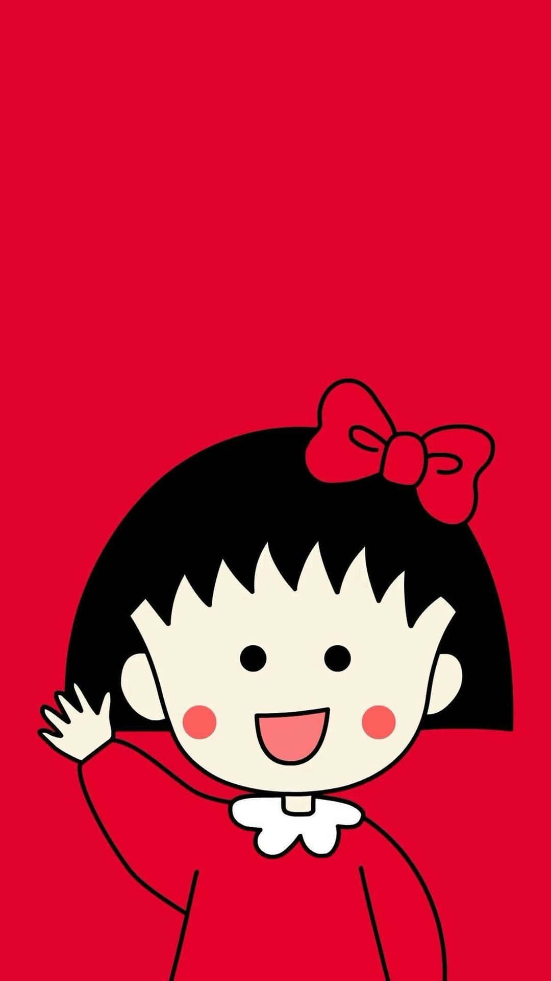 A Cartoon Girl In Red Dress Waving Her Hand