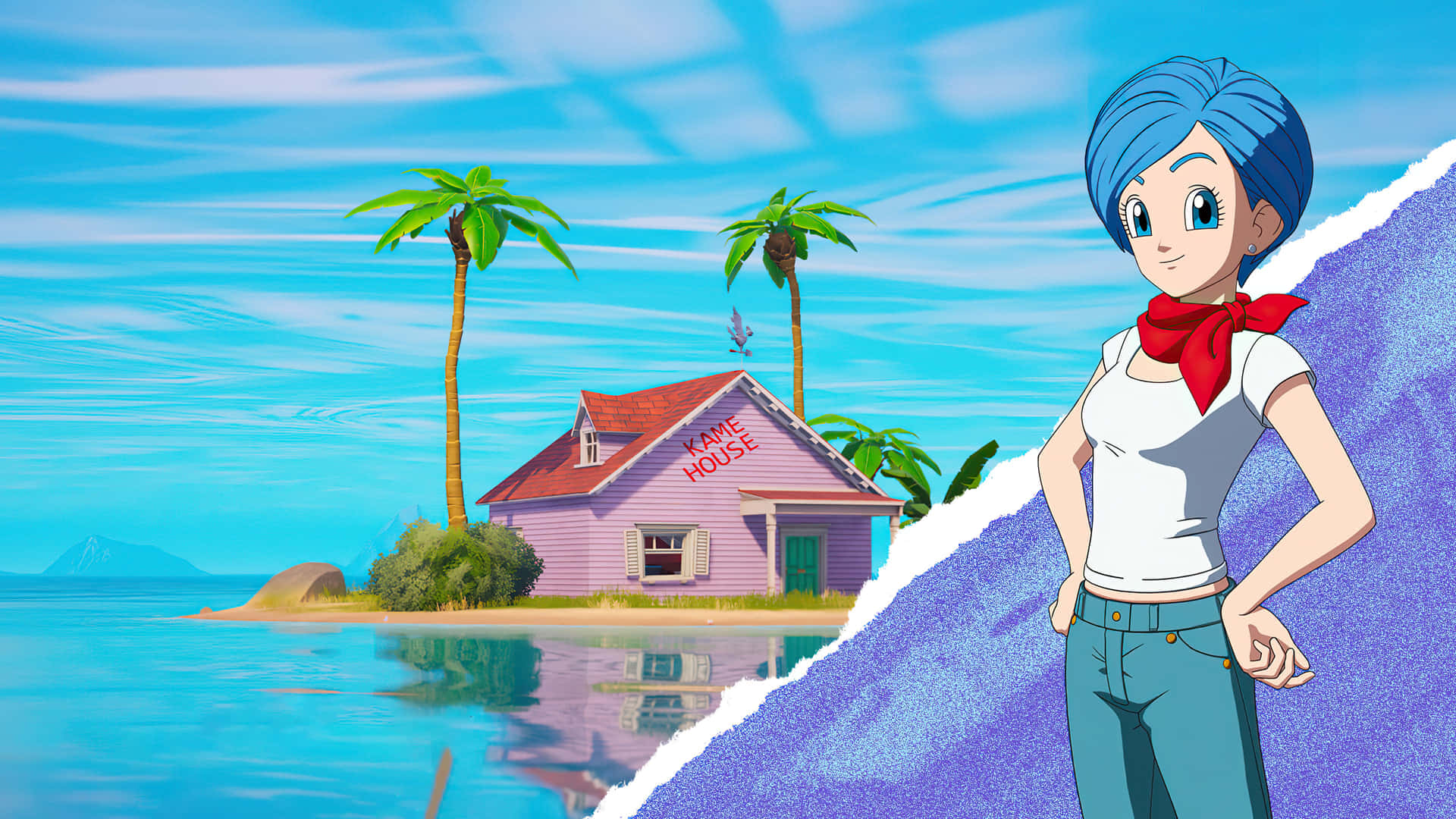 A Cartoon Girl Standing Next To A House And Ocean