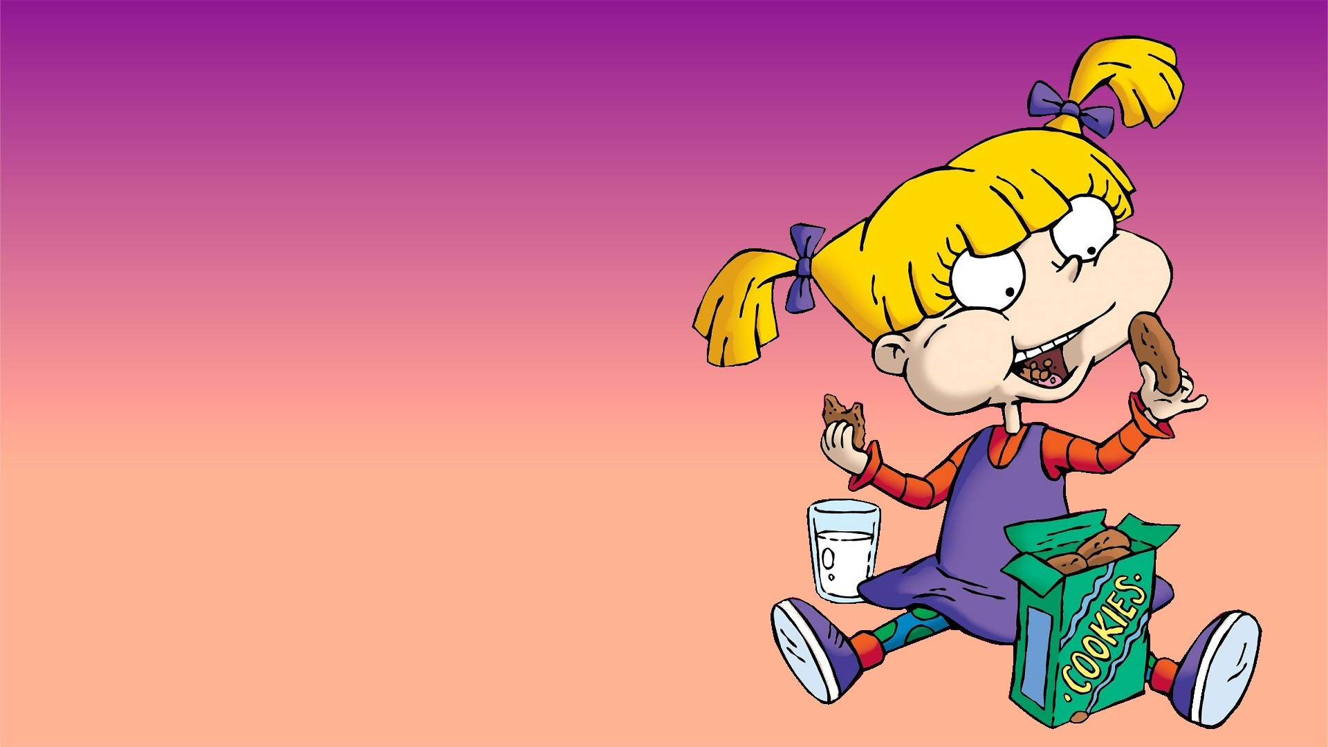 A Cartoon Girl With A Bag Of Candy Background