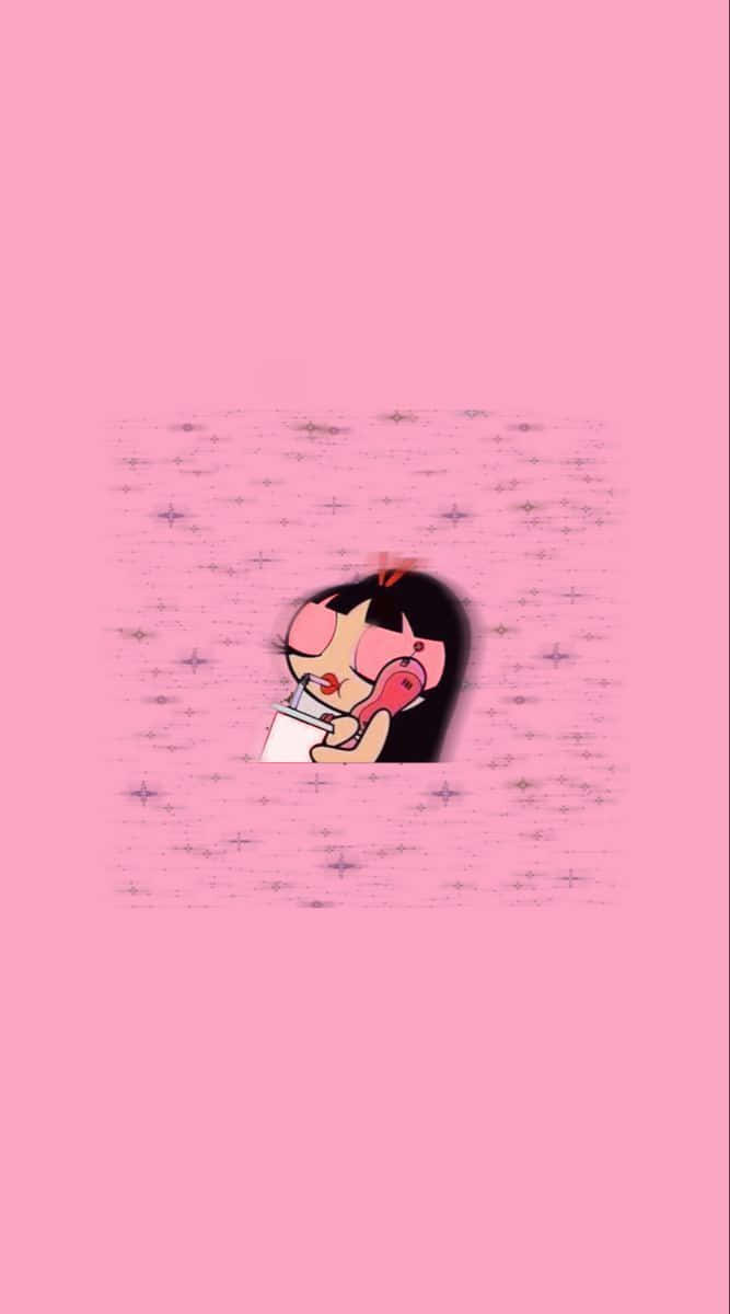 A Cartoon Girl With A Pink Background Background