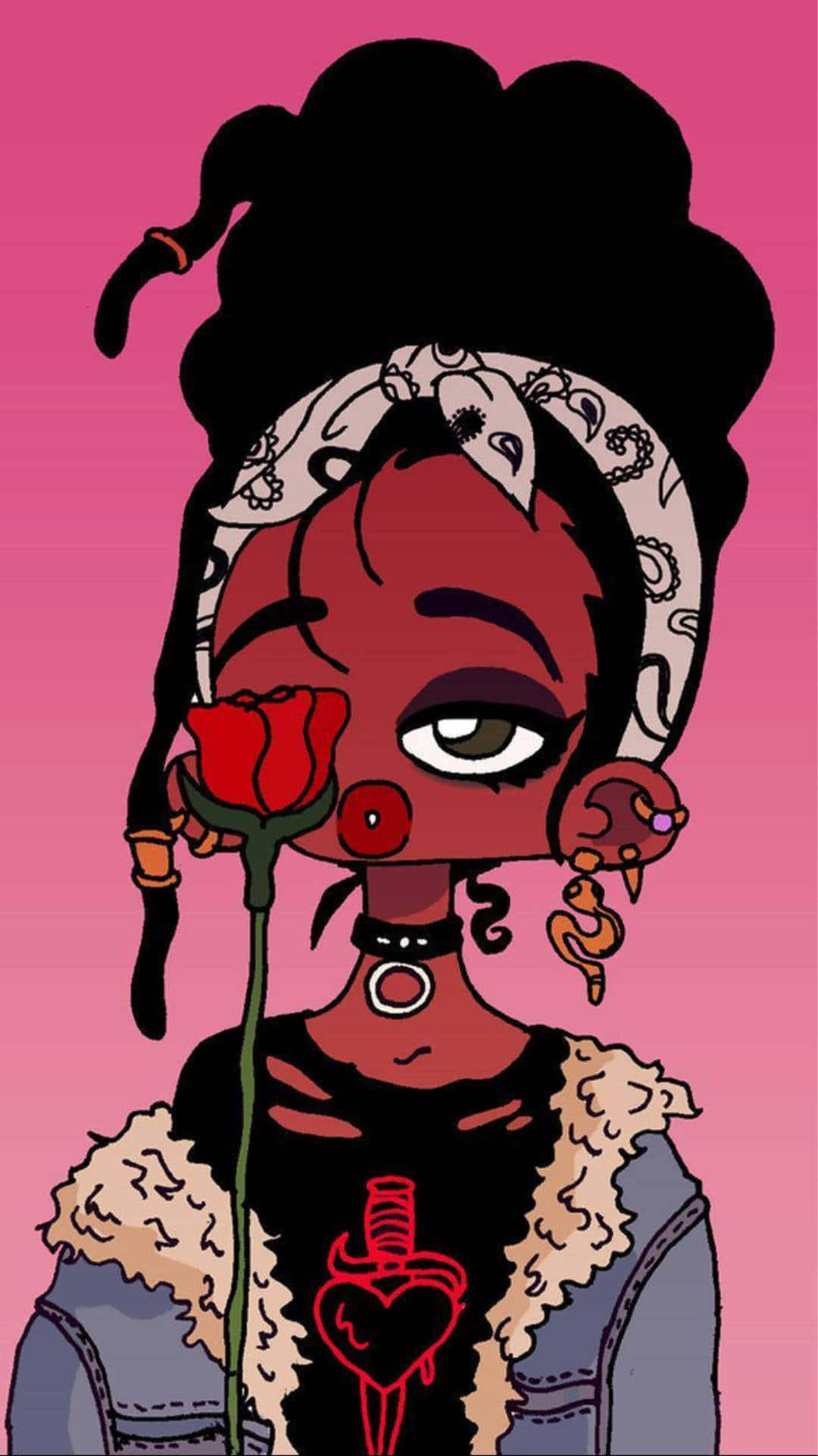 A Cartoon Girl With A Rose In Her Hand