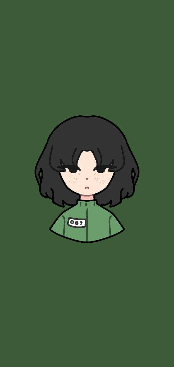 A Cartoon Girl With Black Hair And Green Shirt