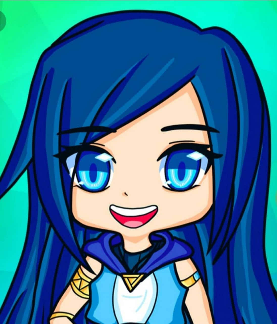 A Cartoon Girl With Blue Hair And Blue Eyes Background