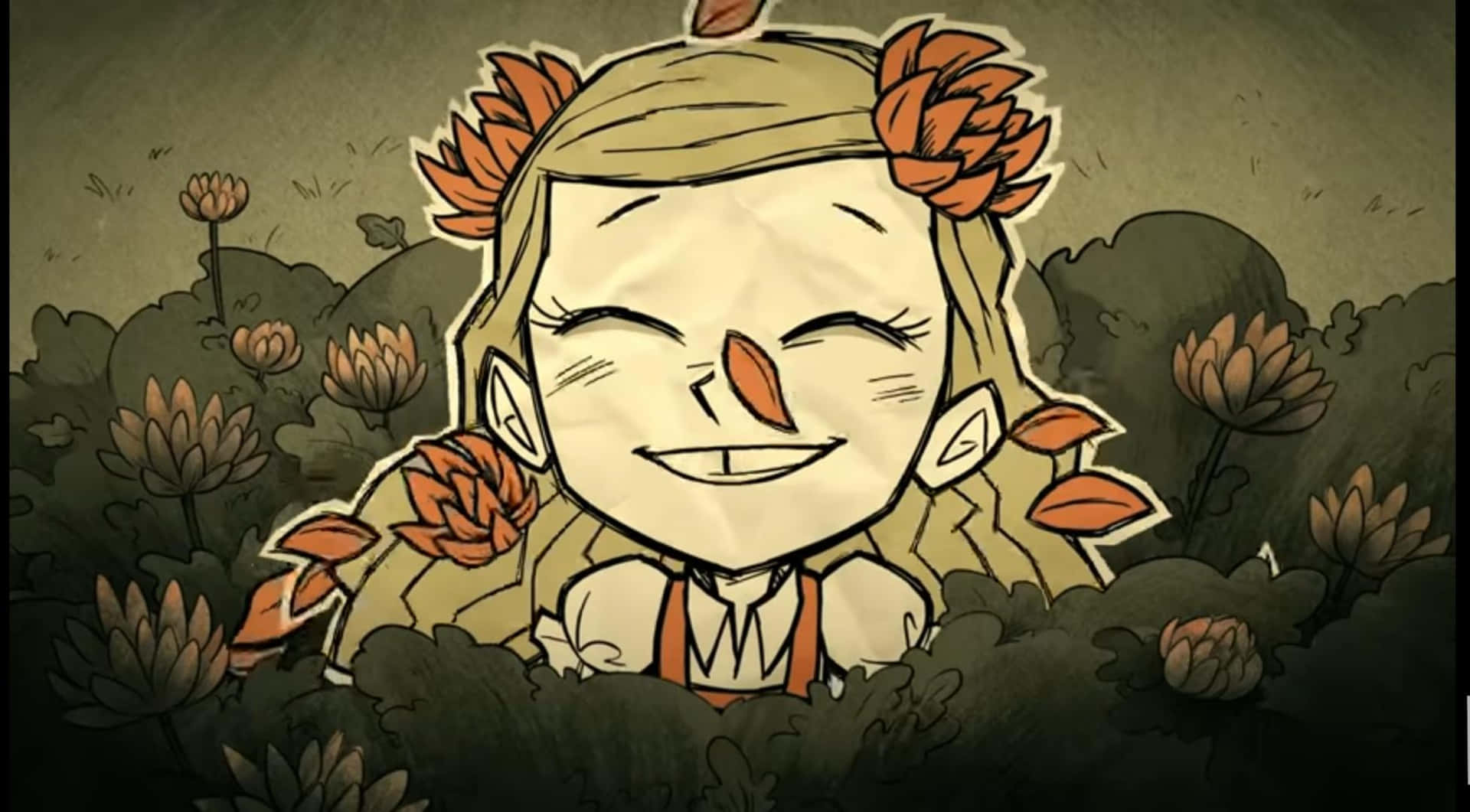 A Cartoon Girl With Flowers In Her Hair Background