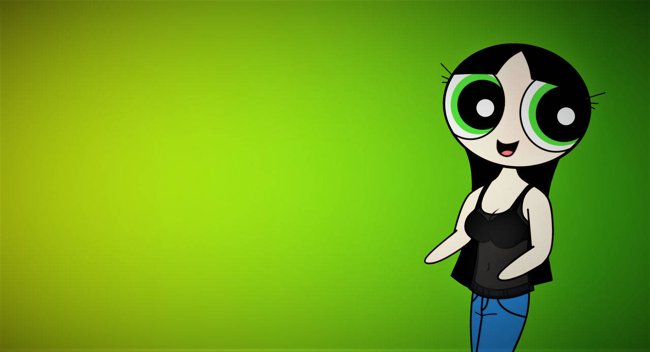 A Cartoon Girl With Green Eyes And Black Jeans