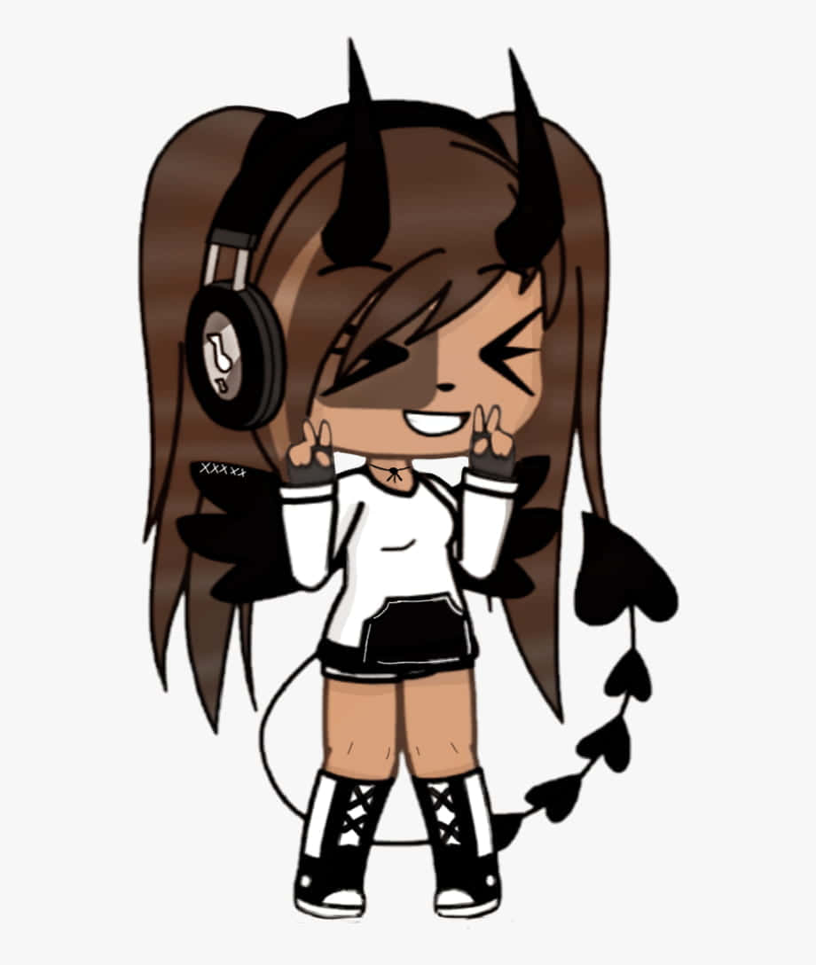 A Cartoon Girl With Headphones And Horns Background