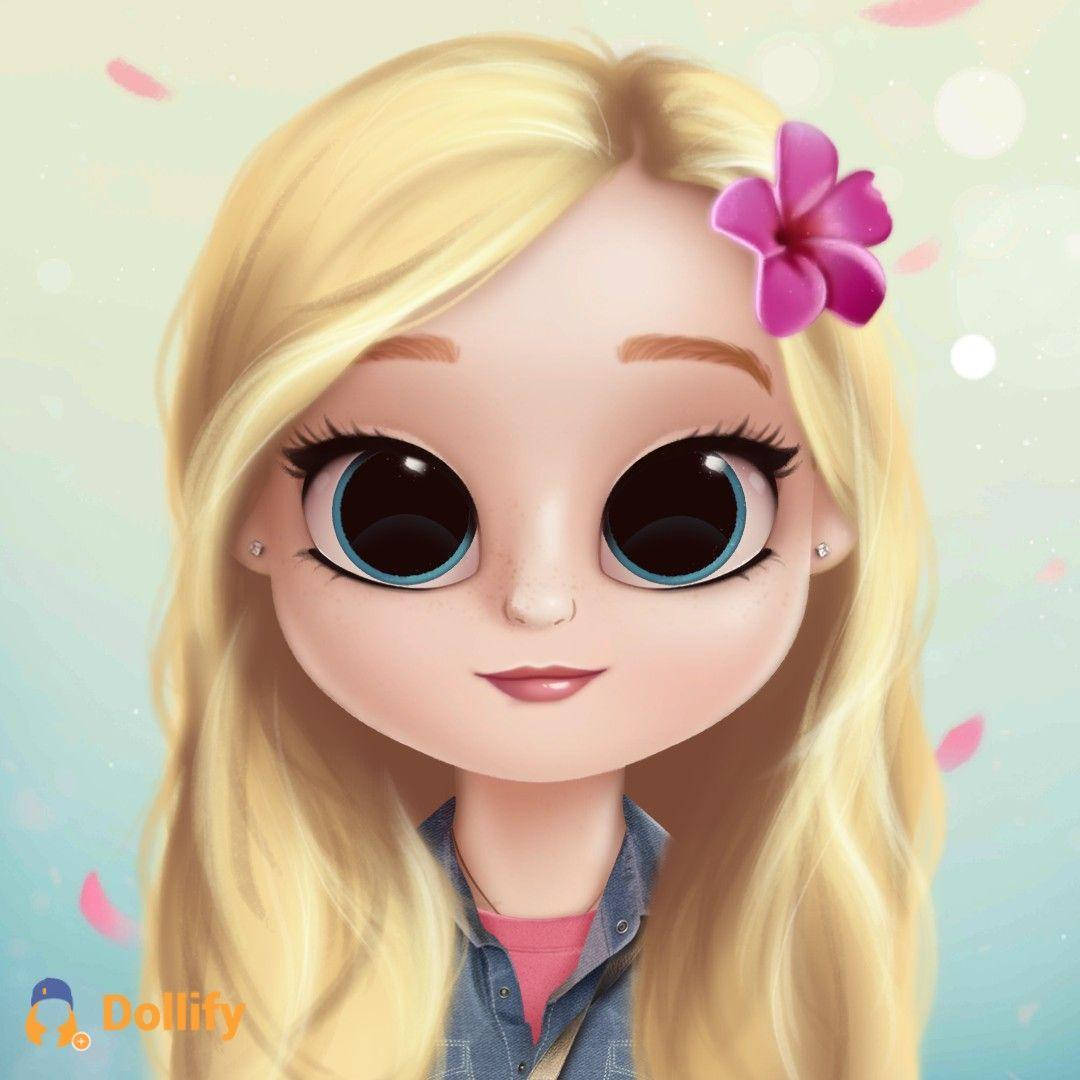 A Cartoon Girl With Long Blonde Hair And Pink Flowers Background